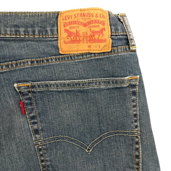 Levis 505 Straight Leg Zip Fly Mens Blue Jeans Size 36x 32 Red Tag - Picture 6 of 7